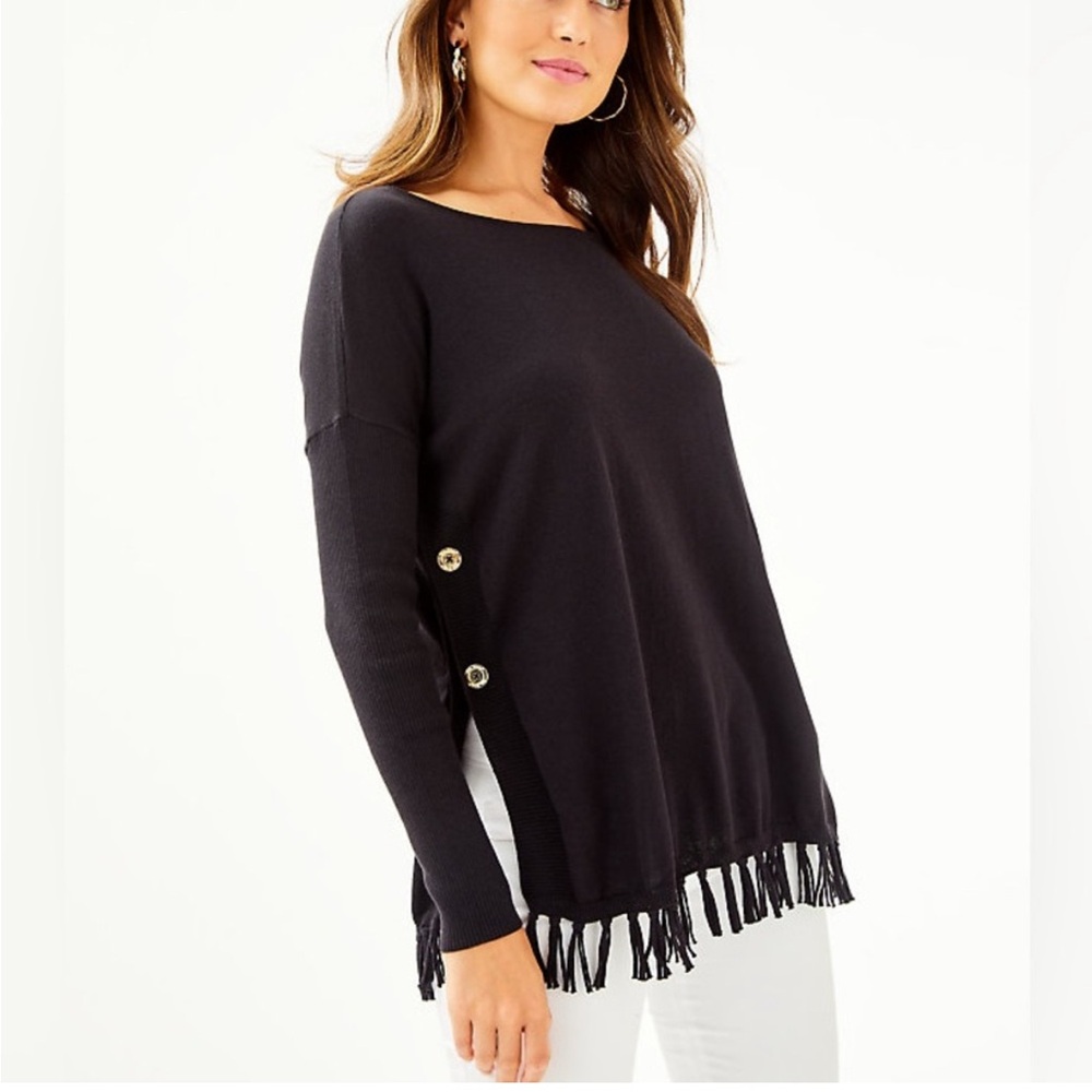 2 Lilly Pulitzer Ramona Fringe Sweaters XS GUC black and tan